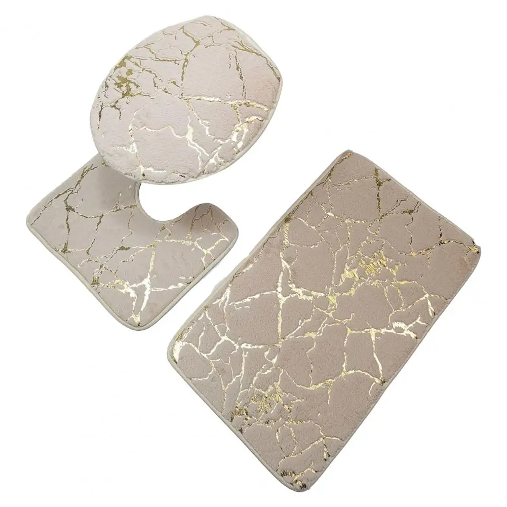 3 Pcs/Set Toilet Carpet Polyester Marble Toilet Lid Cover Bathroom Rug Stripe Printing Anti Slip Shower Rugs Home Accessories: Beige