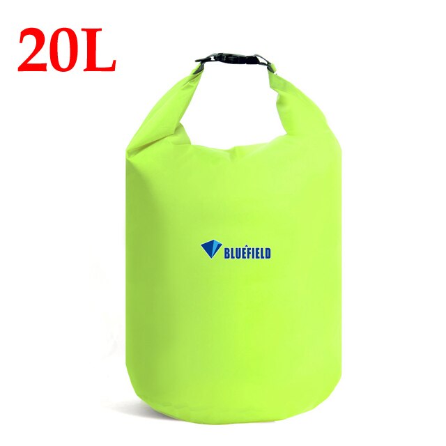 Bluefield 10L 20L draussen Schwimmen Wasserdichte Tasche Camping Rafting Lagerung Trocken Tasche mit Verstellbaren Riemen Haken 5 Farben Wahl: 20L hell Grün