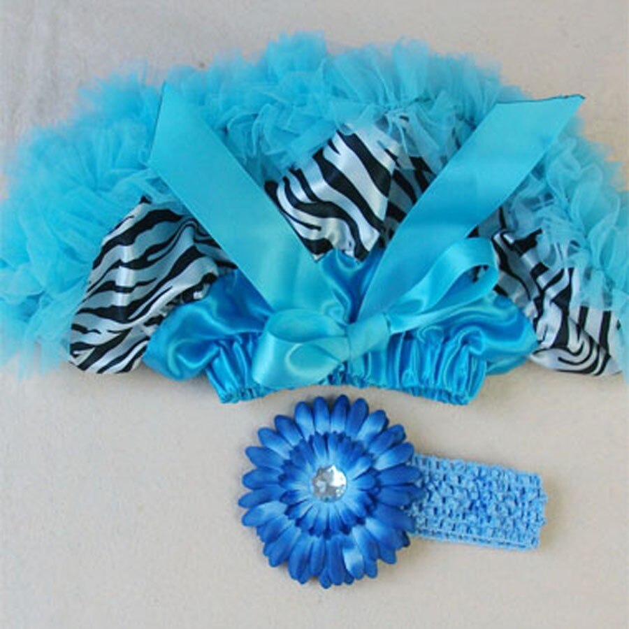 Baby skirt set newborn tutu headband summer clothes zebra print chiffon: Sky Blue / 6M