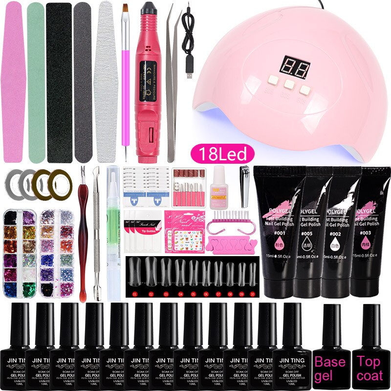Nouvelle perceuse à ongles électrique sèche-lampe à LED UV avec 12 pièces Kit de vernis à ongles Gel tremper ensemble d'outils de manucure: B4F