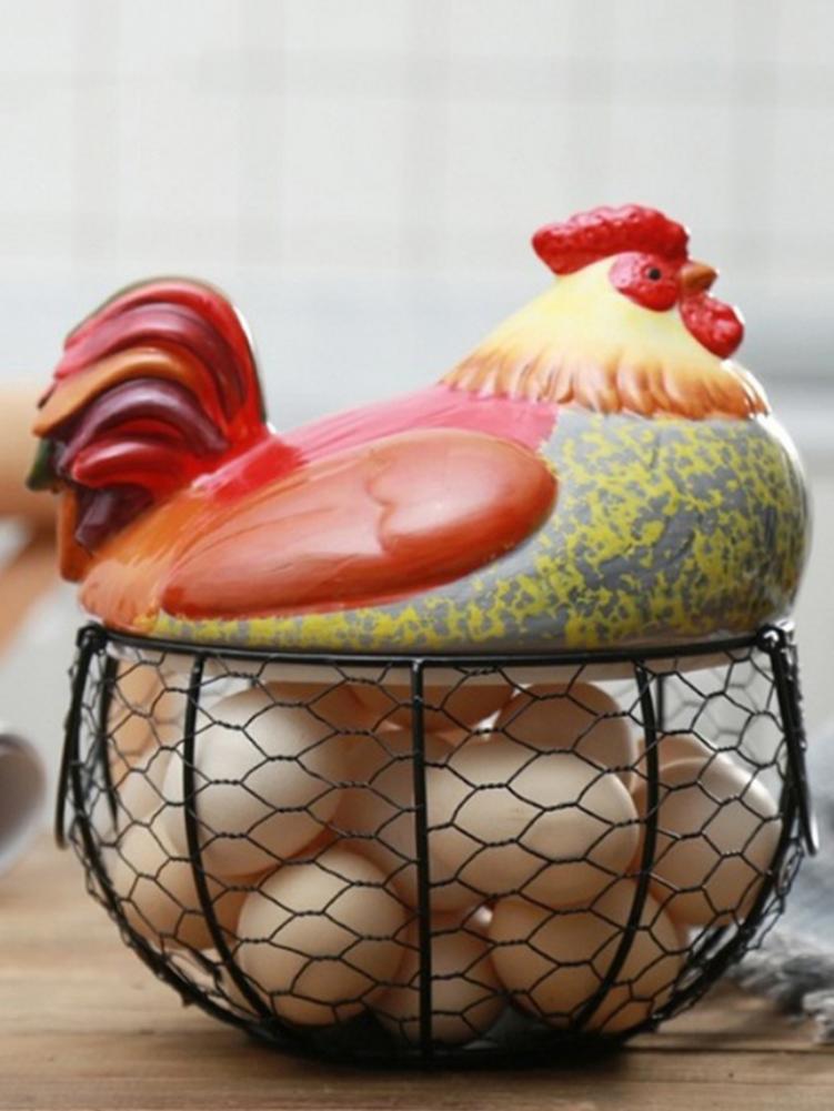 Ceramic Egg Stand Chicken Silk Egg Storage Basket Fruit Baskets Collection Ceramic Chickens Sprout Decoration