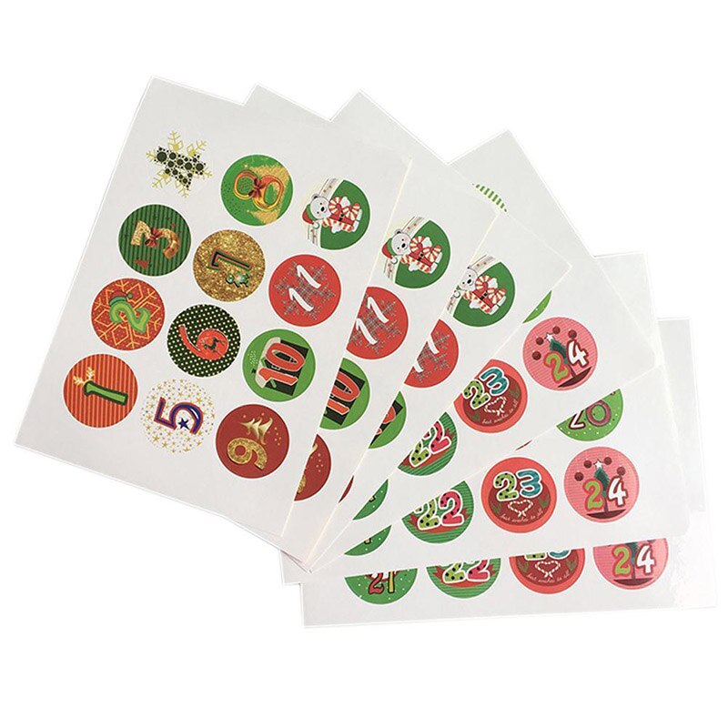 10 Sheets/Set Christmas Stickers Advent Calendar Numbers 1-24 Embellishments PI669