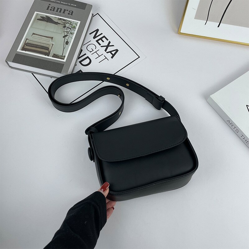 Borsa a patta semplice in tinta unita per donna borsa a tracolla in pelle PU borsa per ascelle Fashin borsa per ascelle Casual Designer borsa da donna: black-1