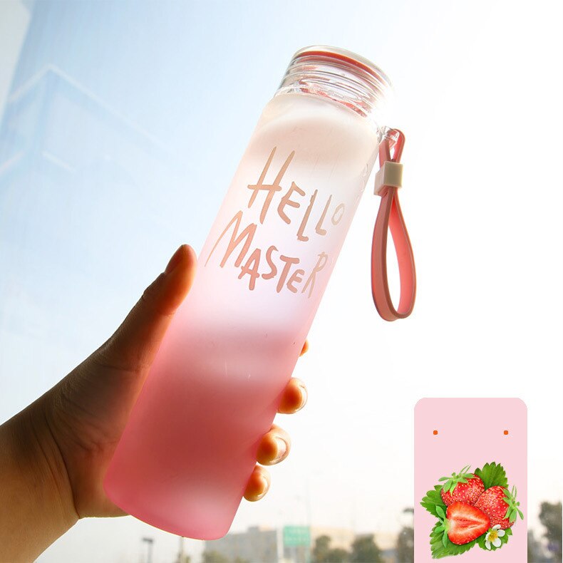 500ml gradient farverige glas frostede farverige kop vandflasker drikke med reb gennemsigtige sportsvandflasker flaske bpa gratis