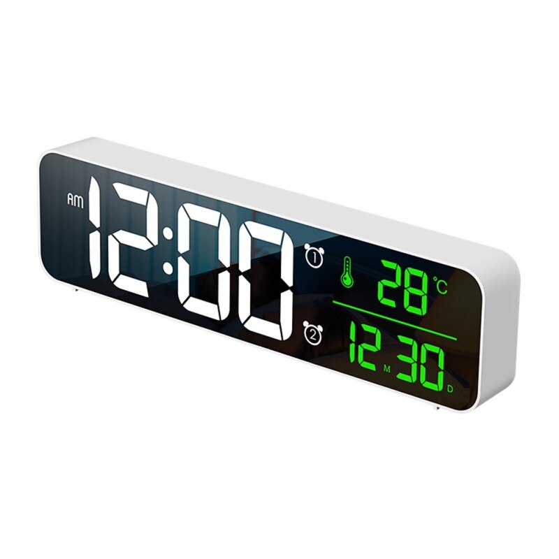 Led digitale multifunctionele wekkers voor slaapkamers, groot wit cijferdisplay, grote, eenvoudige dimmer met volledig helderheidsbereik: B