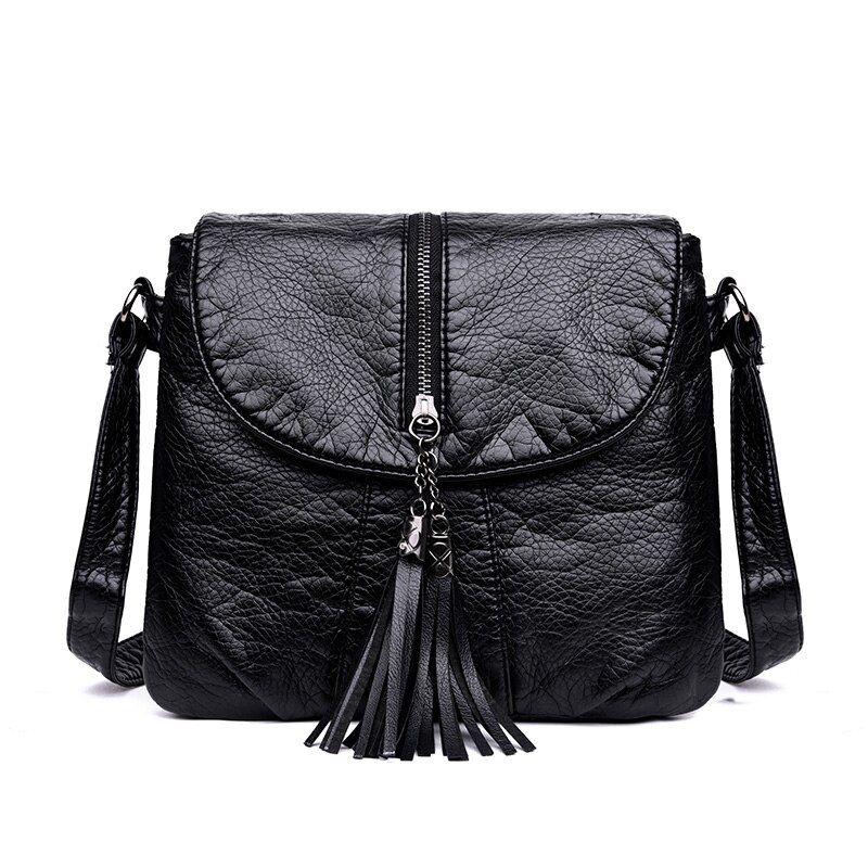 Effen Kleur Zachte Pu Lederen Crossbody Tassen Voor Vrouwen Messenger Tassen Mode Vrouwen Schoudertas: A - Black