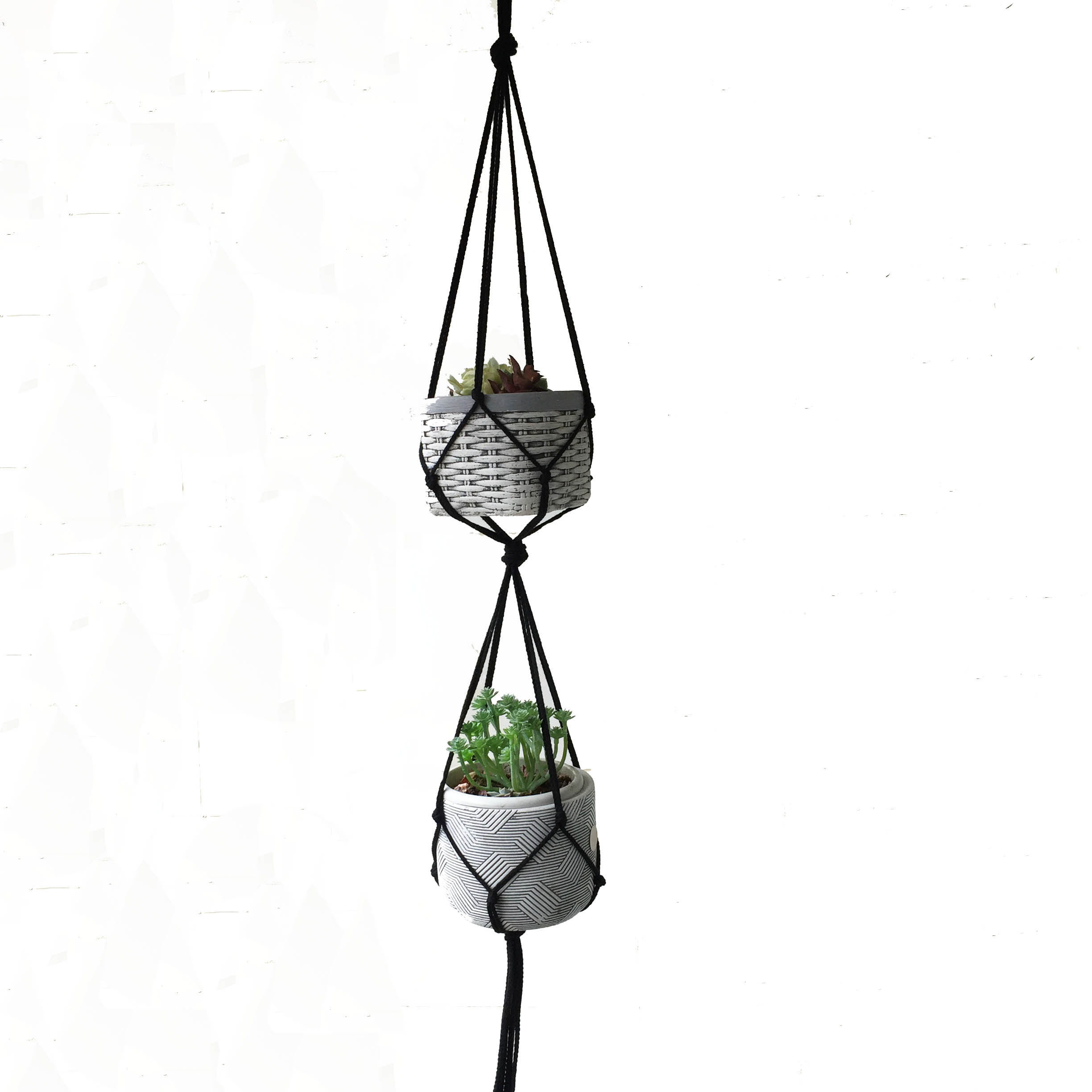 Simpel planteophæng simpelthen macrame planteophæng reb planteophæng blomsterophæng plantepottebakke: Sort  -2 lag