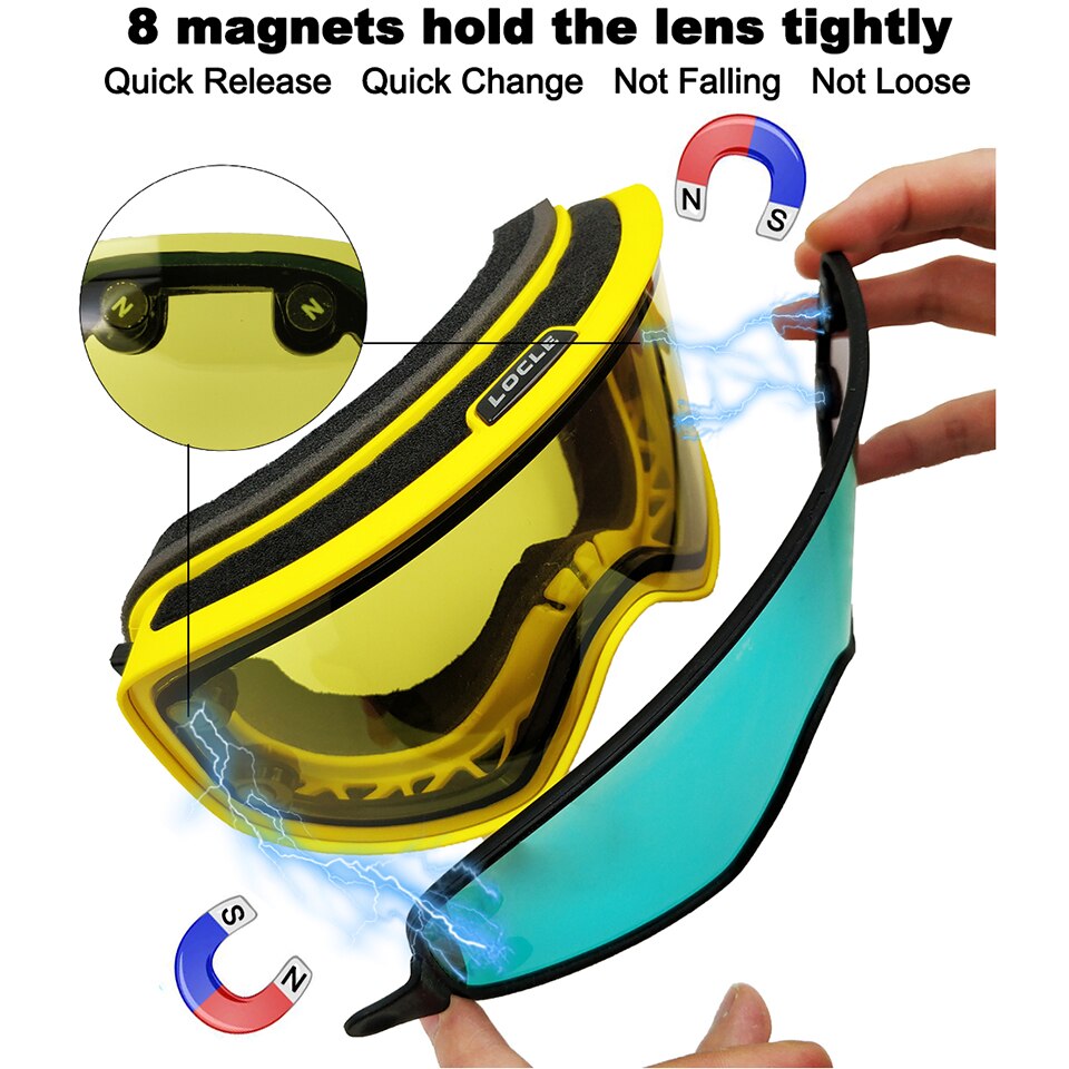Locle Magnetische Skibril 2 In 1 Mannen Vrouwen Snowboard Bril Skiën Bril Brillen Sneeuw Anti-Fog Ski Masker