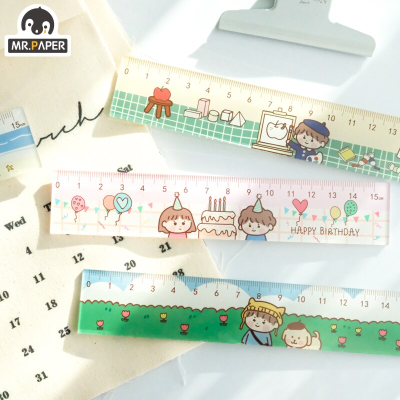 Mr.paper-reglas de colores acrílicos de 16cm, 4 diseños, reglas para dibujo, bricolaje, multifunción, para niños, estudiantes, oficina, escuela, papelería