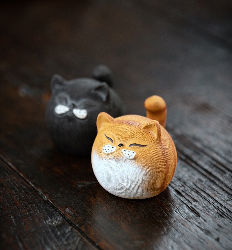 Purple Clay Tea pet Can be raised by hand Cute cat beckoning cat Tea set accessories Tea play tea table decoration