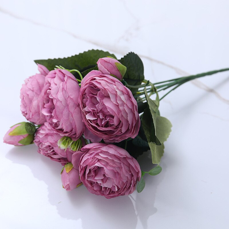 30Cm Rose Roze Zijde Pioen Kunstbloemen Boeket 5 Groot Hoofd En 4 Bud Goedkope Nep Bloemen Voor Thuis bruiloft Decoratie Indoor