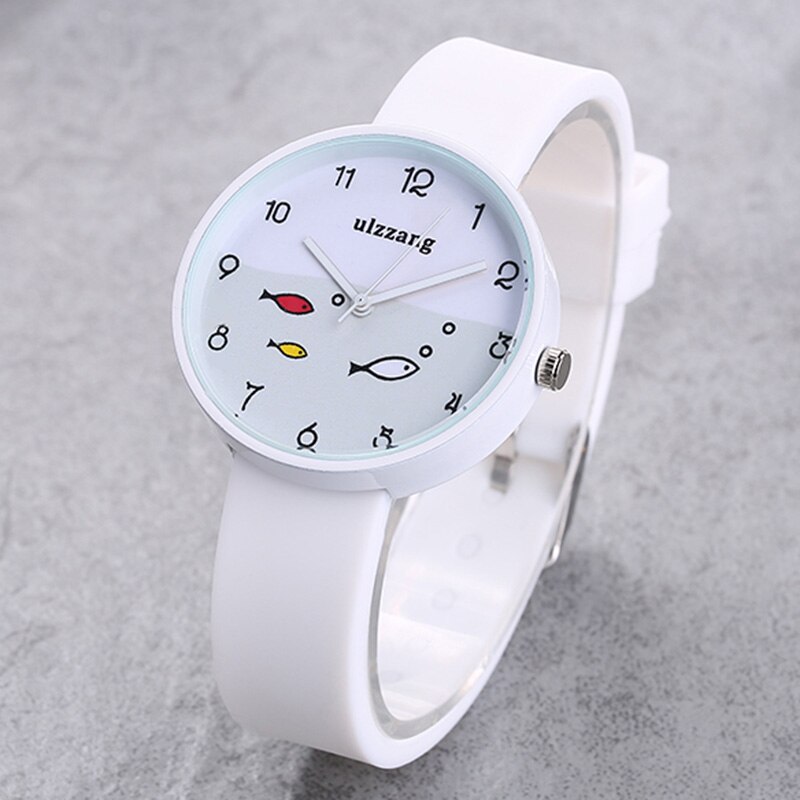 Luxury children's watch girl color silicone strap quartz watch small fish dial cartoon children's watch: White