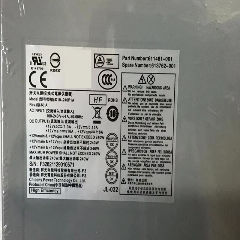 Fuente de alimentación PSU para HP Compaq Z200, 4000, 6000, 6005, 6200, 8000, 8100 W, D2402A0, -001, -001, PS-4241-9HA, D10-240P1A