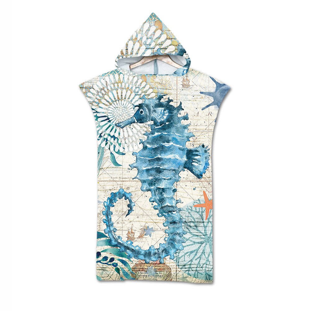 Printed Retro Sea World Hooded Microfiber Fabric Bath Towels Beach Towel Changing Bathrobe Gym Fitness Bath Towels: color4