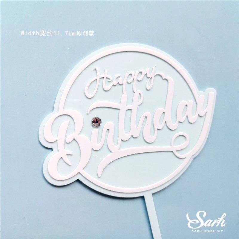 Ins Stil Runde Bronzing "Happy Birthday" Krone Bogen-knoten Kuchen Topper Dessert Dekoration für Hochzeit Geburtstag Party: 2pc  Diamond E