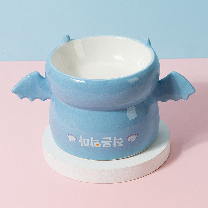 Kat Kom Keramische Cartoon Sprite Tall Kattenvoer Kom Beschermt Cervicale Wervelkolom Kat Rijstkom Hond Feeder Anti-Kantelen kat Bowls: blueA