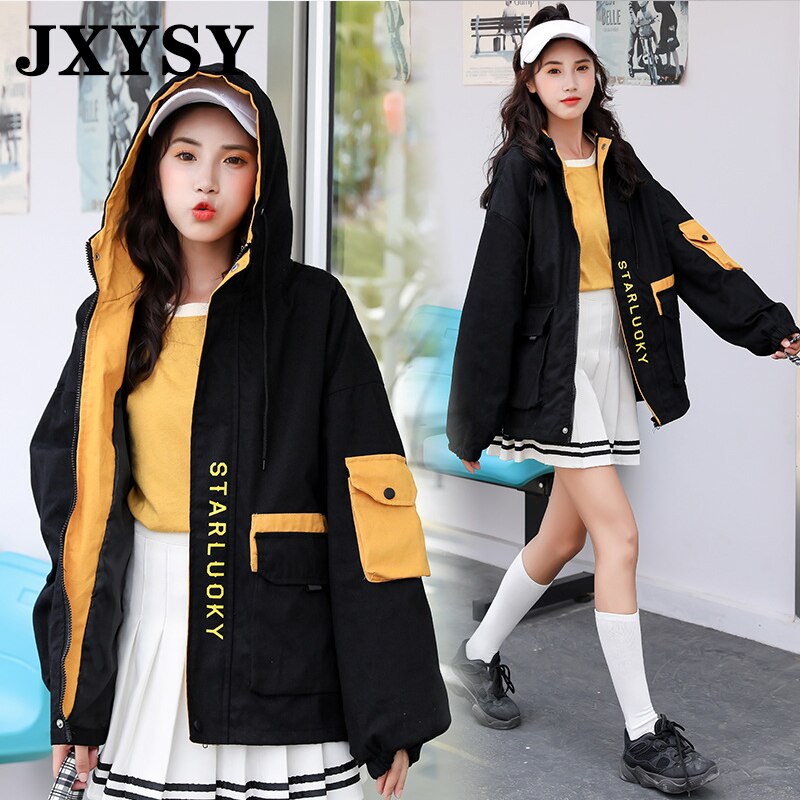 Frauen Mit Kapuze Jacken Neue Harajuku Koreanische Version Lose Zipper Jacke Windjacke Mäntel Patchwork Oversize Jacke Weibliche