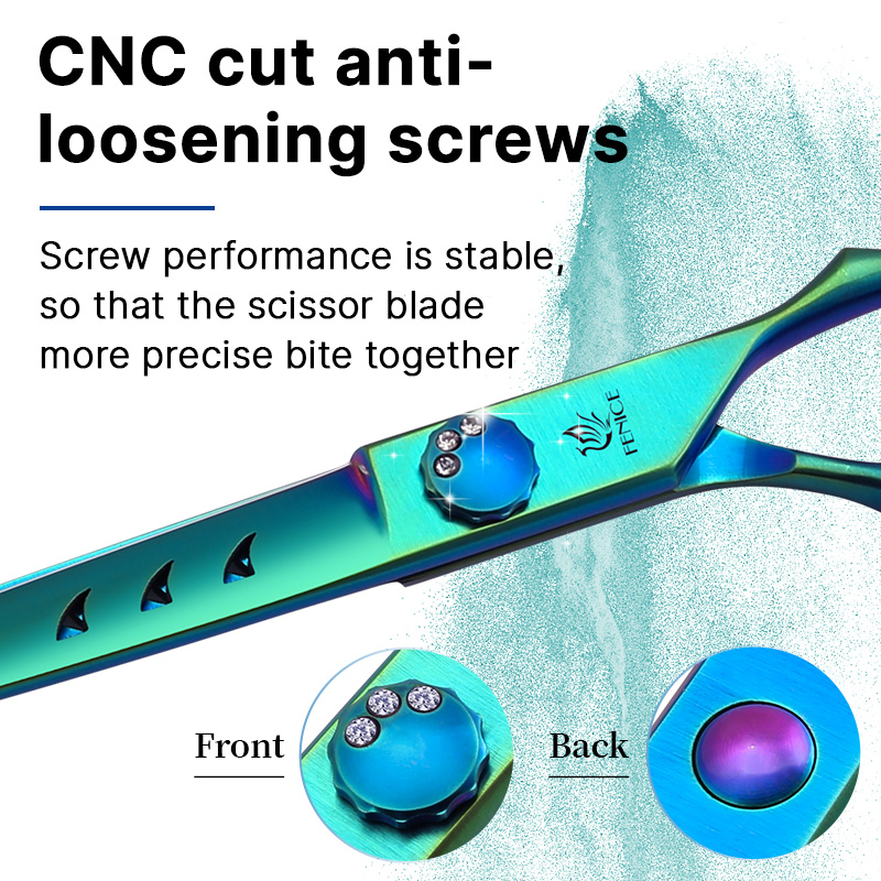 Fenice 7.0/7.5 inch JP440C Green Pet Grooming Scissors Shears Cutting&Curved&Thinner Set Kit for Dog Trimming Tools