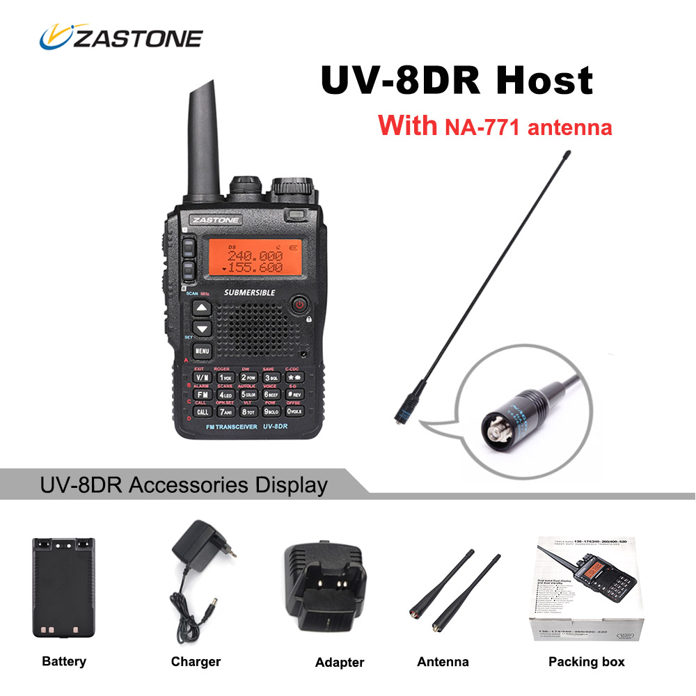Walkie-talkie Zastone UV-8DR VHF/UHF 136-174MHz 240-260MHz 400-520MHz 128-MHz, Radio bidirectionnelle à trois bandes CH UV8DR: Whit NA771