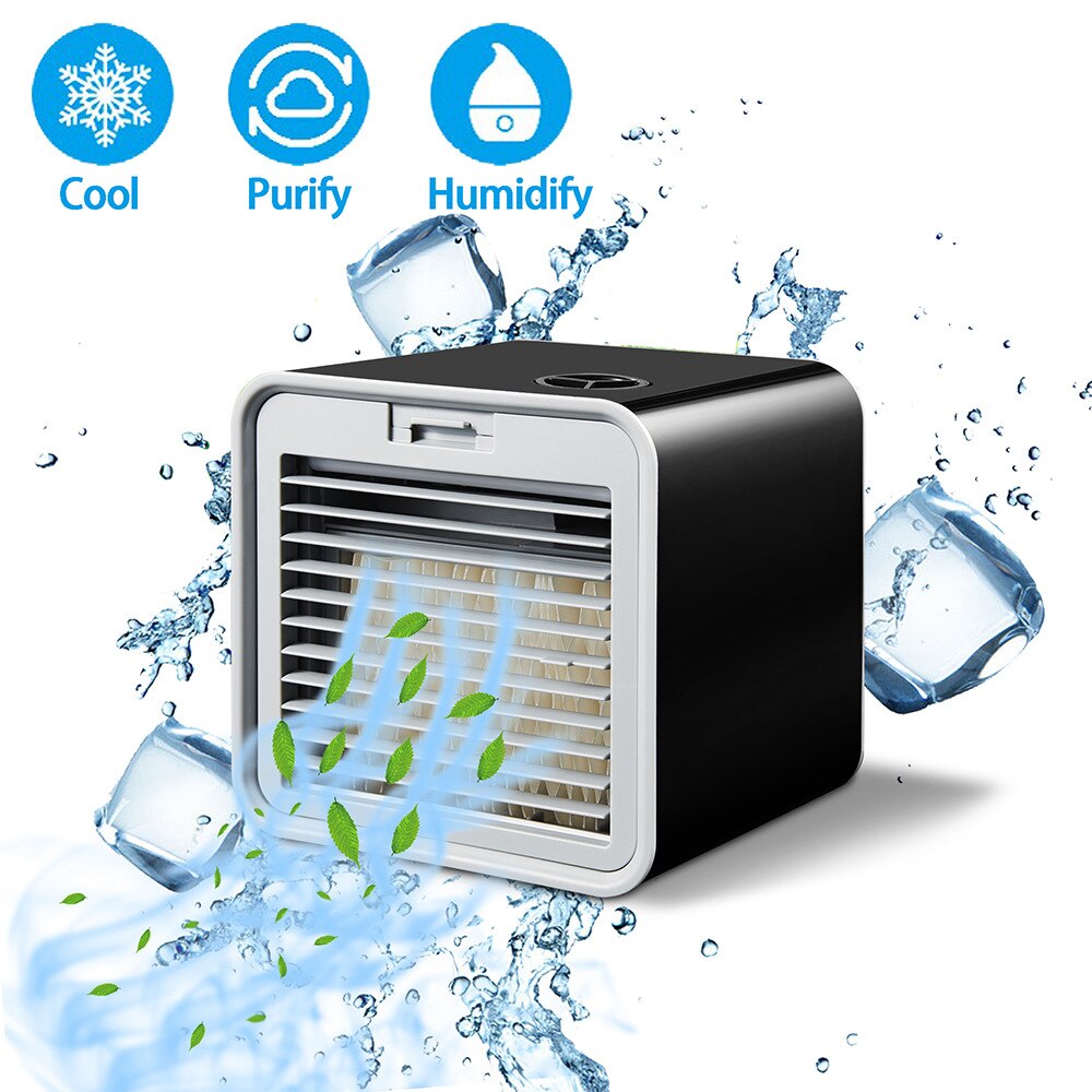 Mini Portable Air Conditioner Humidifier Purifier Air Cooler Desktop USB Air Cooling Fan Device Office Home Air Conditioning: Black