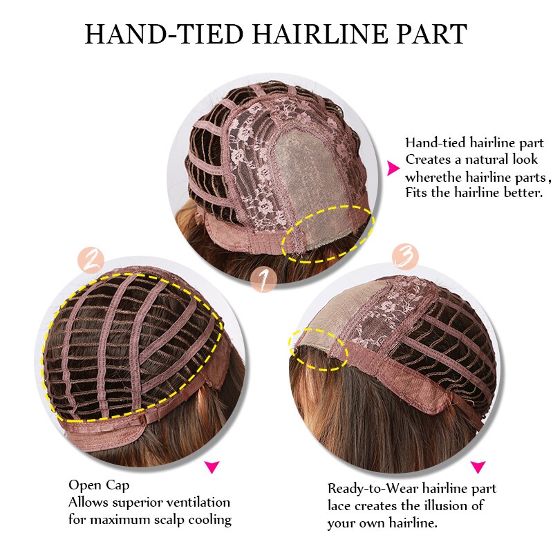 EASIHAIR Brown to Blonde Ombre Synthetic Hair Wig Hairline Part Lace Wigs for Women Wigs Natural Straight Heat Resistant Wigs