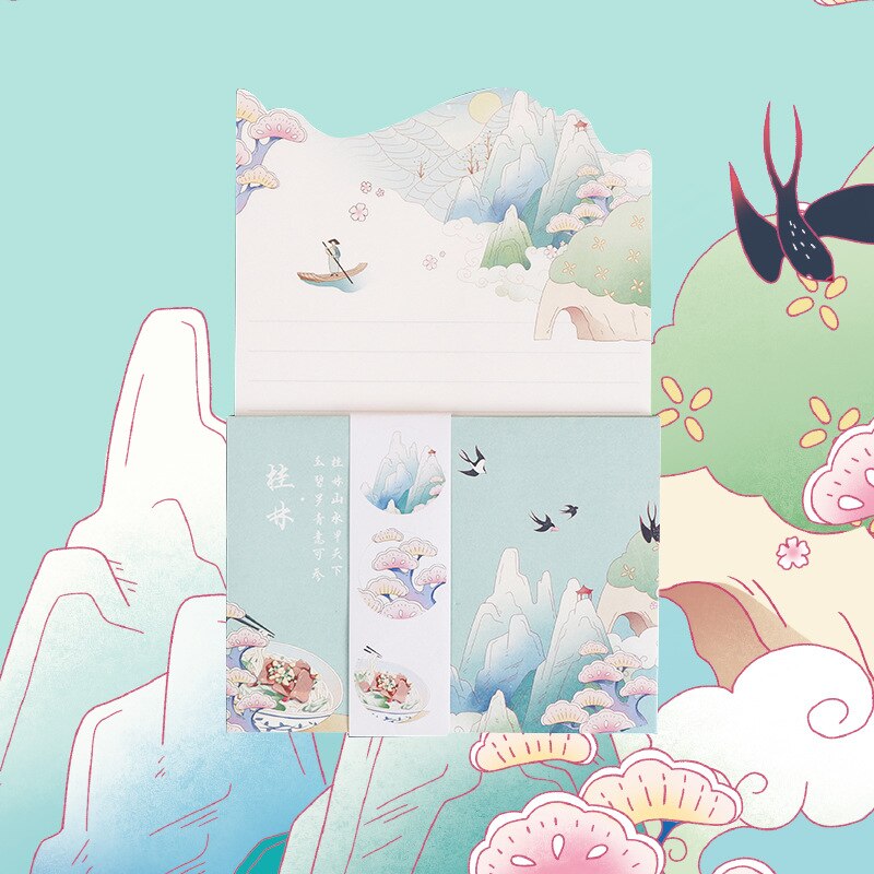 7 Cities Letter Paper Set Cartoon City Set Combination Stationery Postcard Color Page Envelope City Notes: letter paper 75