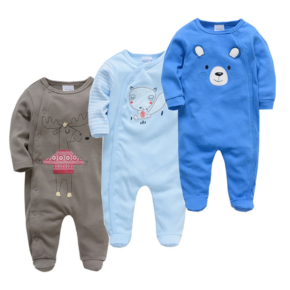 Pijamas con botones a presión para bebé, ropa de algodón para bebé de 0 a 12 meses, dibujos animados, 3 unidades