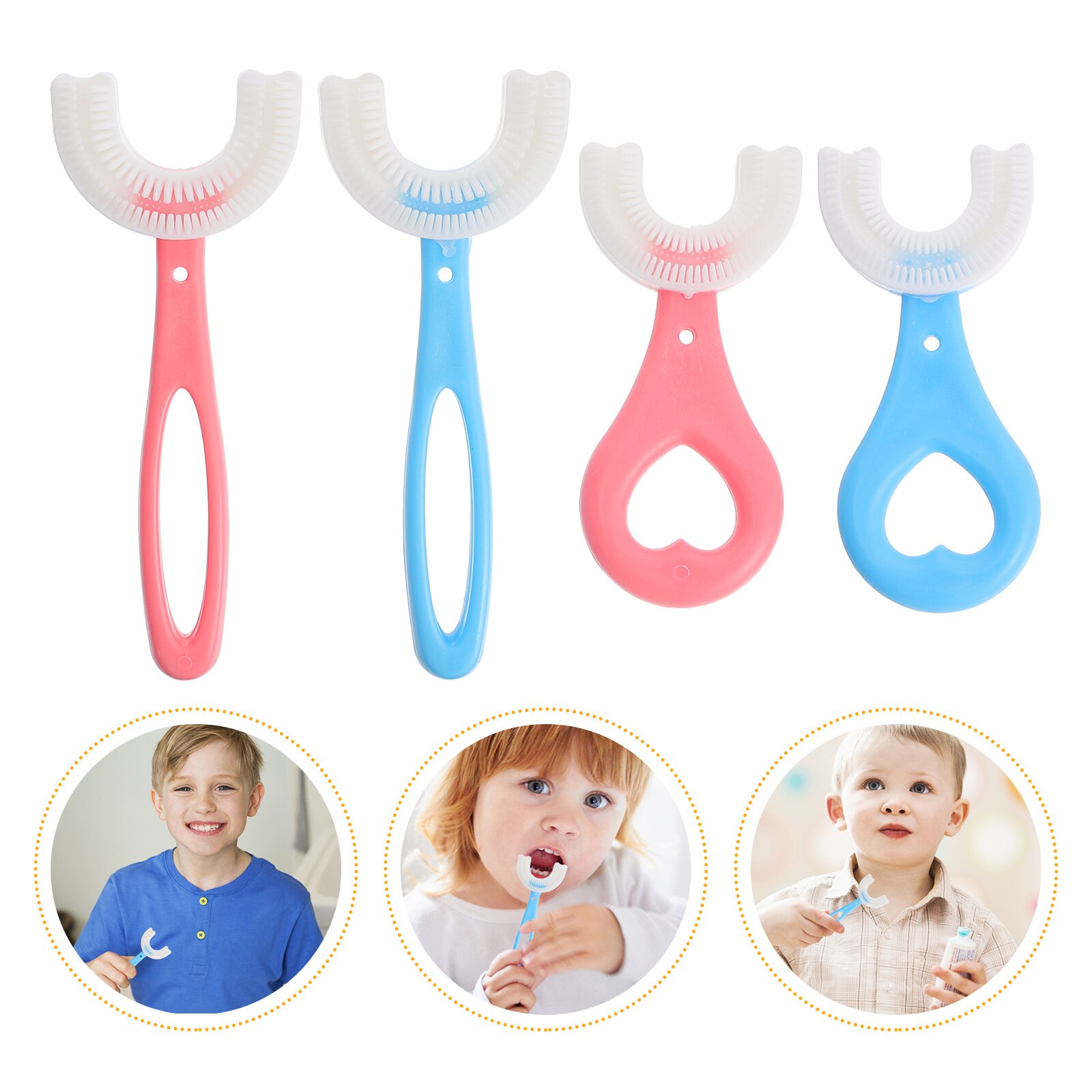 4Pcs Kinderen U-vorm Tandenborstels Handheld Tandenborstels (Assorti Kleur)