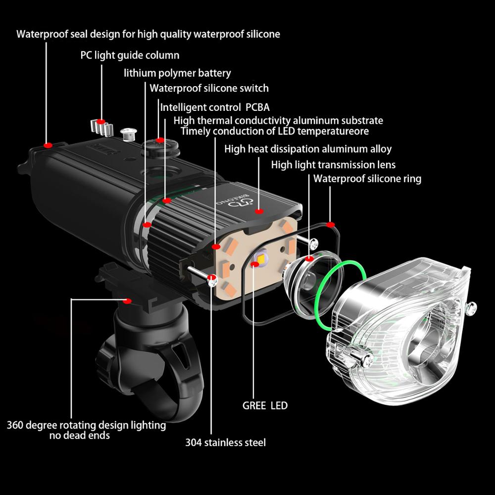 SHENKEY 4000 MAH 800 Lumens Bicycle Light Bike Lamp Front LED Headlight USB Rechargeable Flashlight For Cycling Lanterna