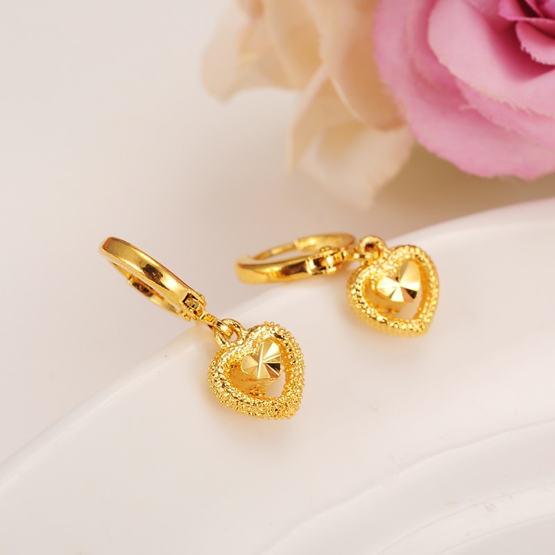 Heart Earring Women Birthday Trendy Yellow Solid Gold GP Engagement Wedding Bands Promise Earring