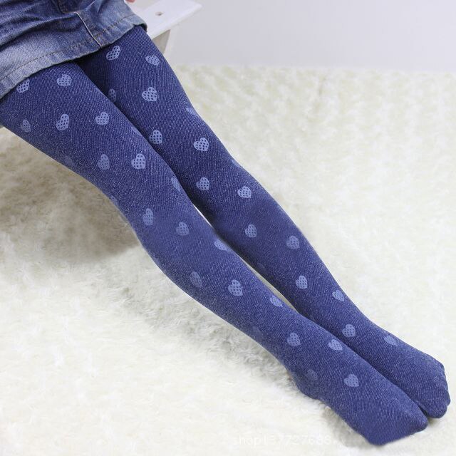 Barn flickor denim blommiga strumpbyxor bomullsstrumpbyxor baby flickor jeansliknande strumpbyxor barn jeans strumpbyxor