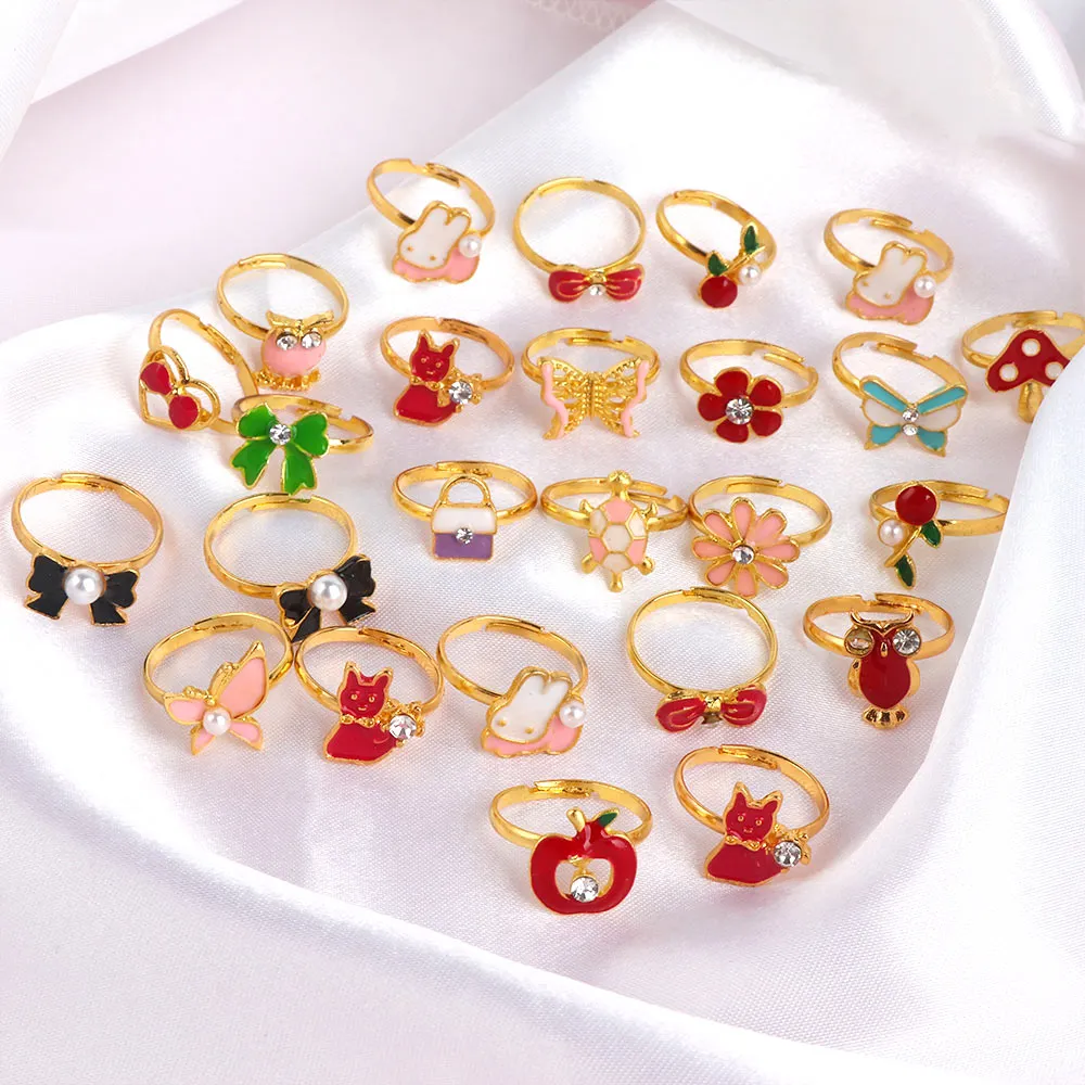 Children Rings Adjustable Exquisite Jewelry Cartoon Makeup Pretend Play Girls Birthday Kids Rewards TMZ