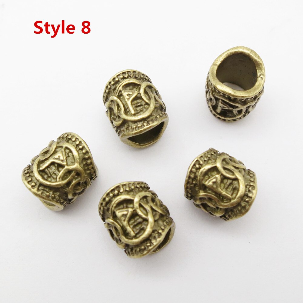 24Pcs/5Pcs Brons Viking Rune Haar Vlecht Dread Dreadlock Baard Kralen Ringen Buizen Voor Mannen Vrouwen Haar accessoires: 5pcs Style 8