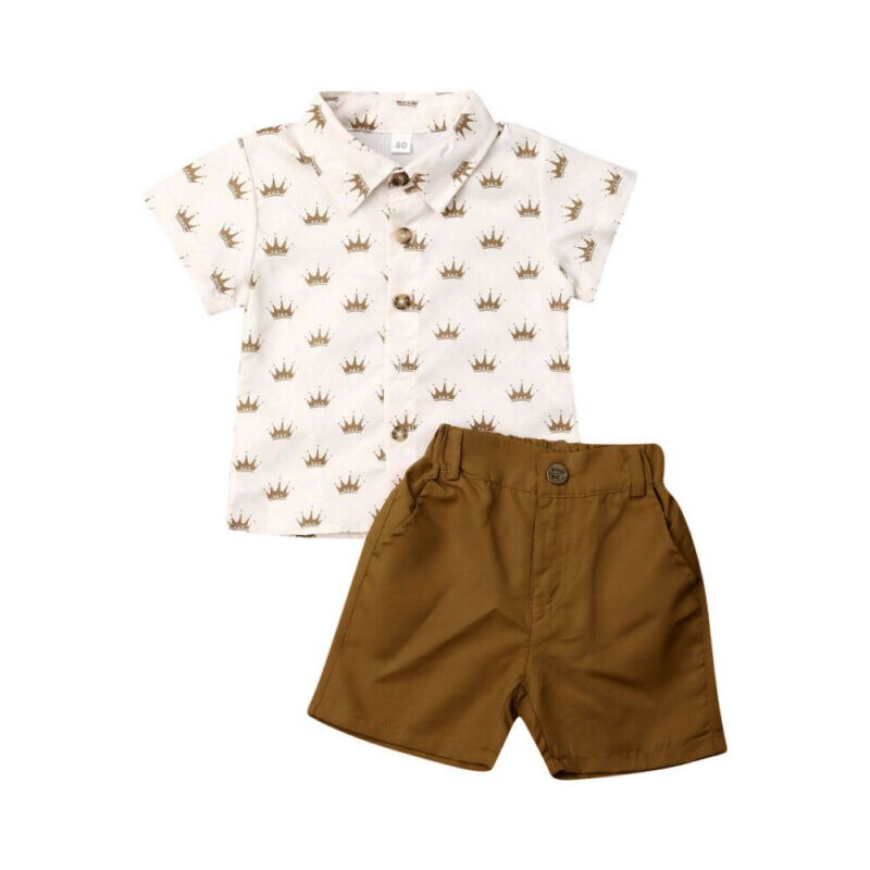 Baby sommer tøj 2 stk småbørn børn baby dreng herre kortærmede t-shirt toppe+bukser shorts krone outfits sæt 1-6t
