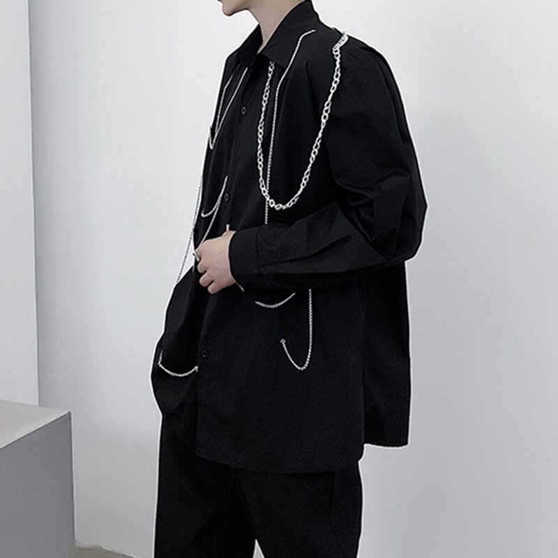 XITAO, blusa negra de retales con cadena, blusa holgada a la para mujer, combina con todo, nueva camisa blanca de Otoño de , ropa de calle ZP2068