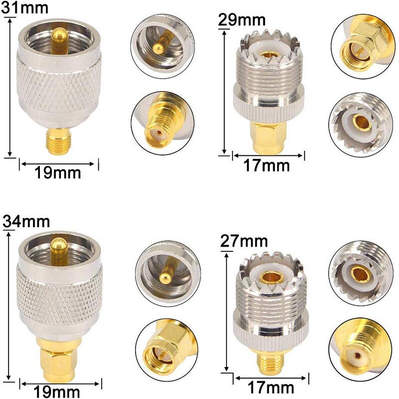 Adaptador RF UHF-SMA SMA hembra macho a UHF macho, conector PL259 SO239, adaptador Coaxial