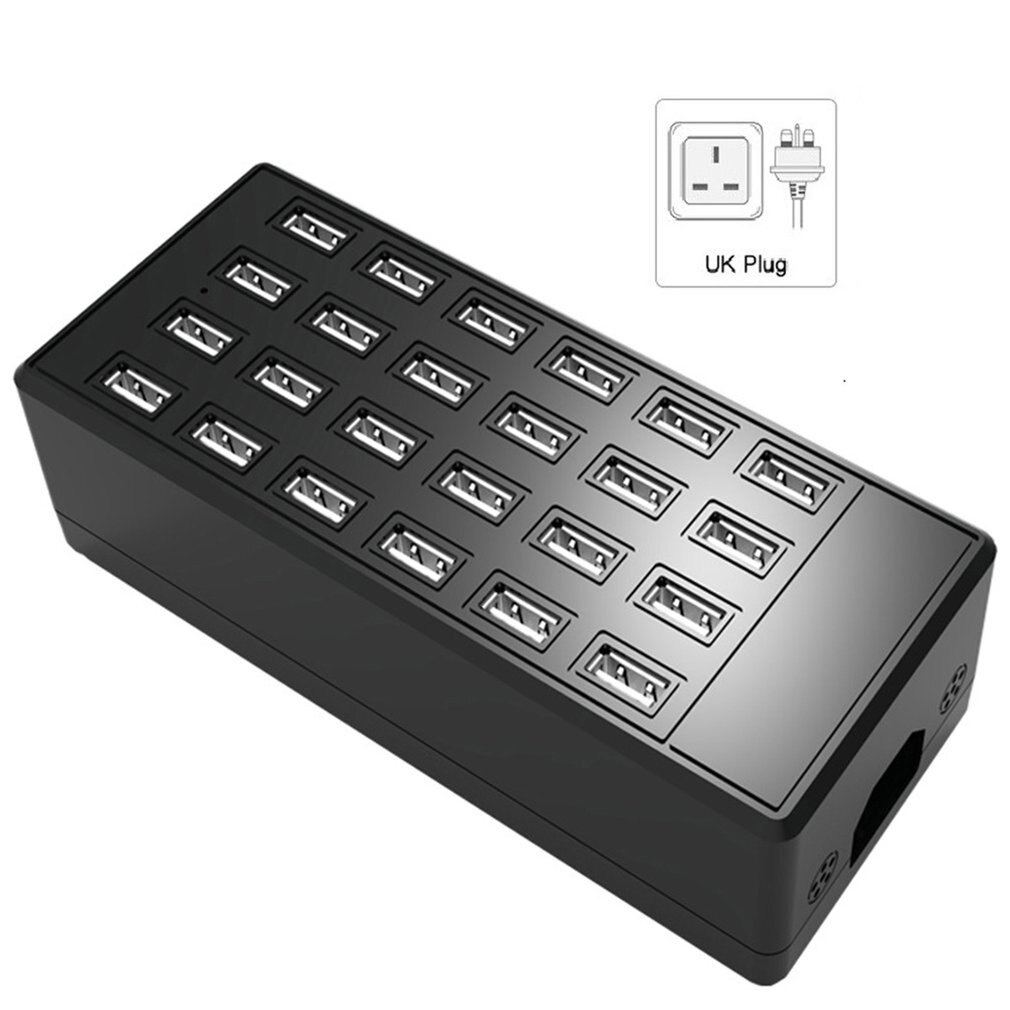 5V 20A 100W Usb Fast Charge Hub Plastic 24 Ports Smart Charging Station Usb Charger Mobile Phone Tablet Digital Adapter: UK