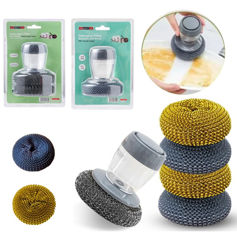 Kitchen Cleaning Brush 2 In 1 Handle Cleaing Brush with Removable Brush Sponge Dispenser Dishwashing Brush Kitchen Tools