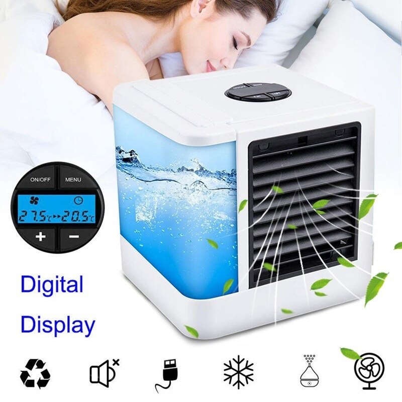 Household Mini Air Conditioner USB Personal Space Cooler Portable 7 Color LED Air Cooler LCD Digital Display Desktop Fan: 4