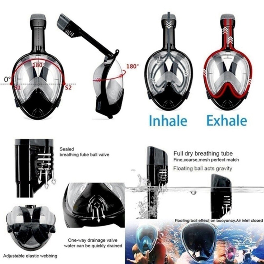 Scuba Diving Mask Full Face Snorkeling Underwater 6 Colors Anti Fog For Swimming Spearfishing Dive Respiratory Underwater
