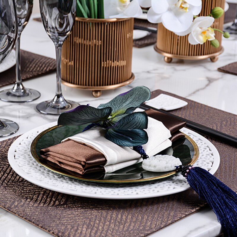 Chinese Tableware Western Food Plate Set Model Room Hotel Hollow Ceramic Tableware Set Tableware Full Package Pad Napkin