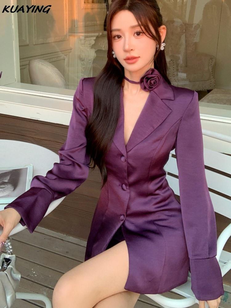 Autumn Women's Suit Dress Solid Single Breasted Notched Long Sleeve Slim Waist Mini Dresses Office Lady Blazer Clothes