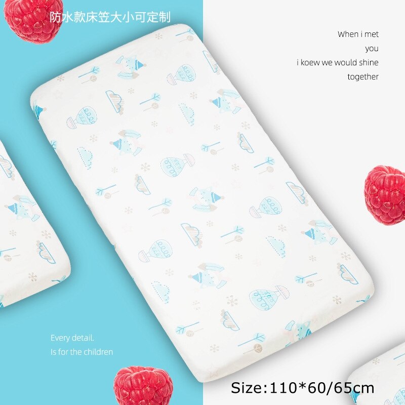 INS Nordic Baby Cot Fitted Bed Sheet Knit Cotton Waterproof Matress Cover Newborn Baby Child Cute Printing Bedroom Beddings: A-110X60 65CM
