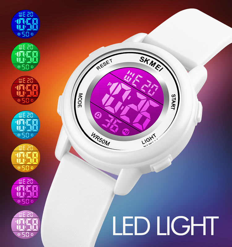 SKMEI 1721 Bunte LED-Digital-Armbanduhr für freundlicher, wasserdicht, Alarm, Kinderuhren, Montre Enfant, Jungen- und Mädchen-Sport-Kinderuhr