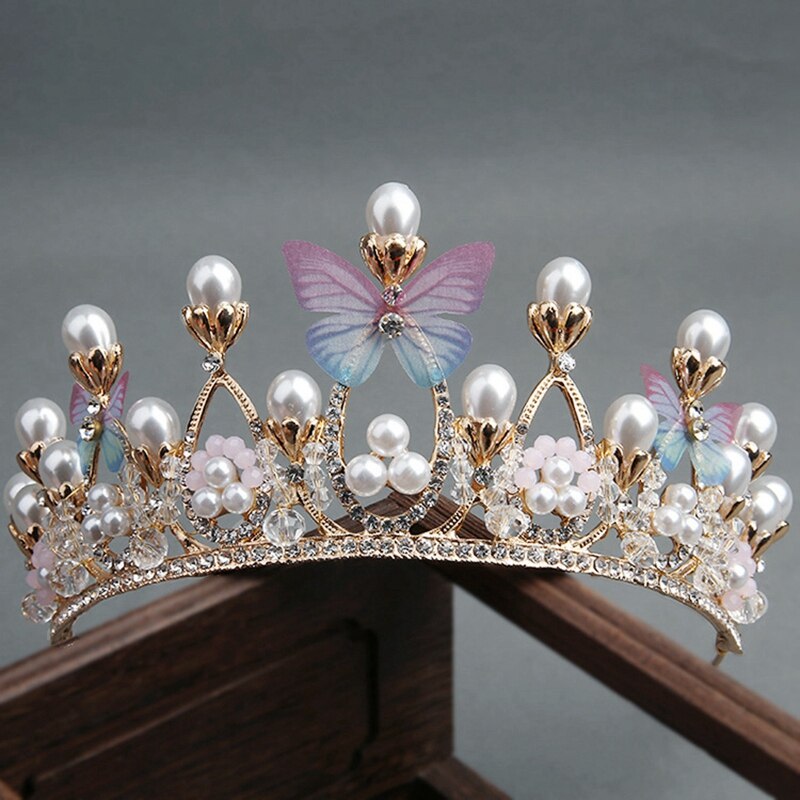 Kongelig perle rhinestone tiara uten kam for pegeant prinsessekrone