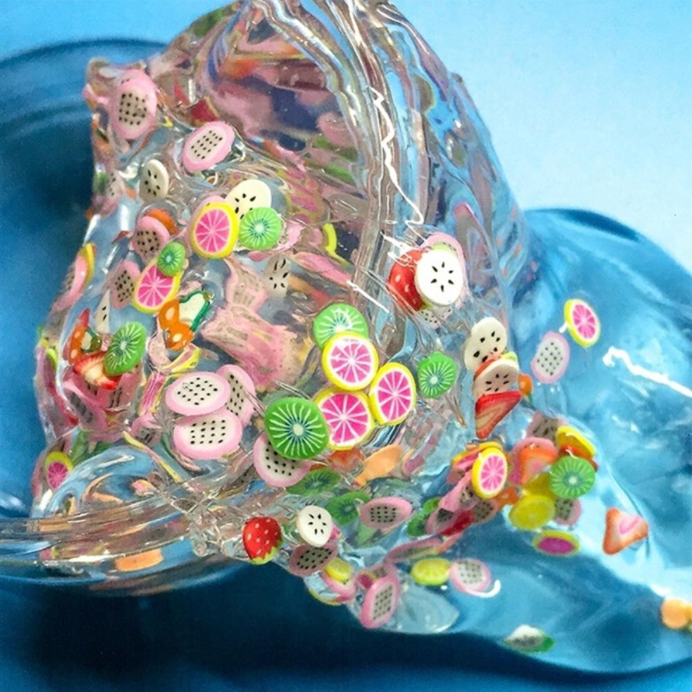 Genomskinlig skivad fruktsallad slime magic mud kitty stressavlastning slam leksak