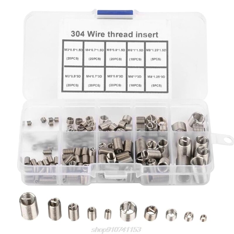 150pcs Stainless Steel Helicoil Thread Repair Insert Kit M3 M4 M5 M6 M8 Nut Kit Crew Sleeve Set A14 21