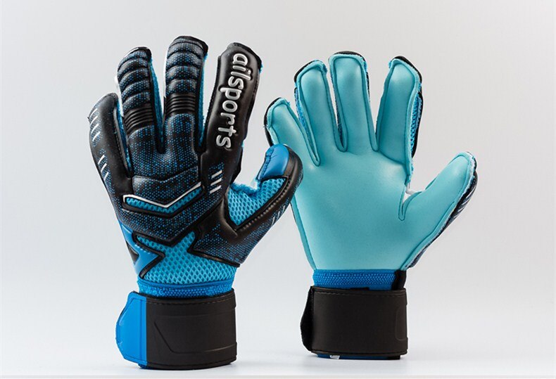 Neue Professionelle Verdicken Atmungsaktiv rutschfeste latex Fußball Torwarthandschuhe Torwart Fußball fingerknochen schutz schutz handschuhe: blue / size 9