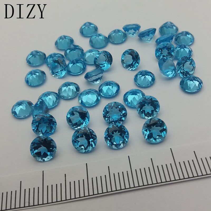 Dizy schweizisk blå topas rund facettsnit 6.0 mm ca. 1.0 cts naturlig løs ædelsten til sølv og guld diy smykkerfremstilling