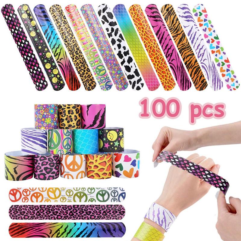 100 stk slap armbånd armbånd sæt dyremønstre håndledsrem slap bands til festevents tilbehør: Default Title